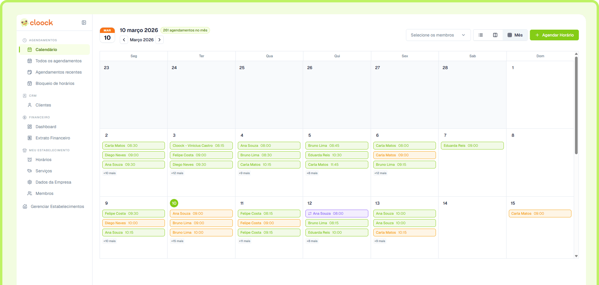 Cloock — painel de agendamentos